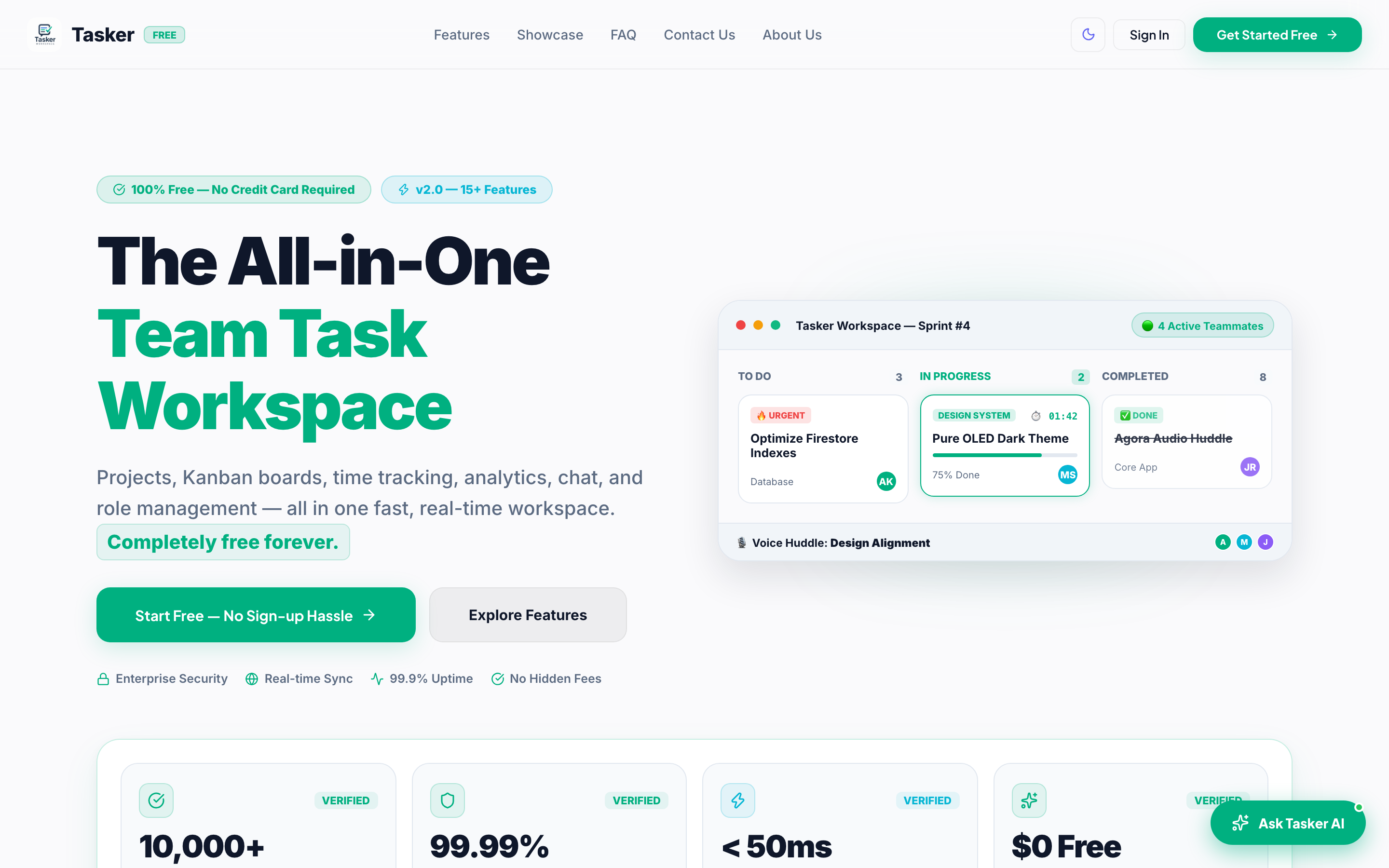 Tasker Workspace SaaS dashboard with project boards and team analytics
